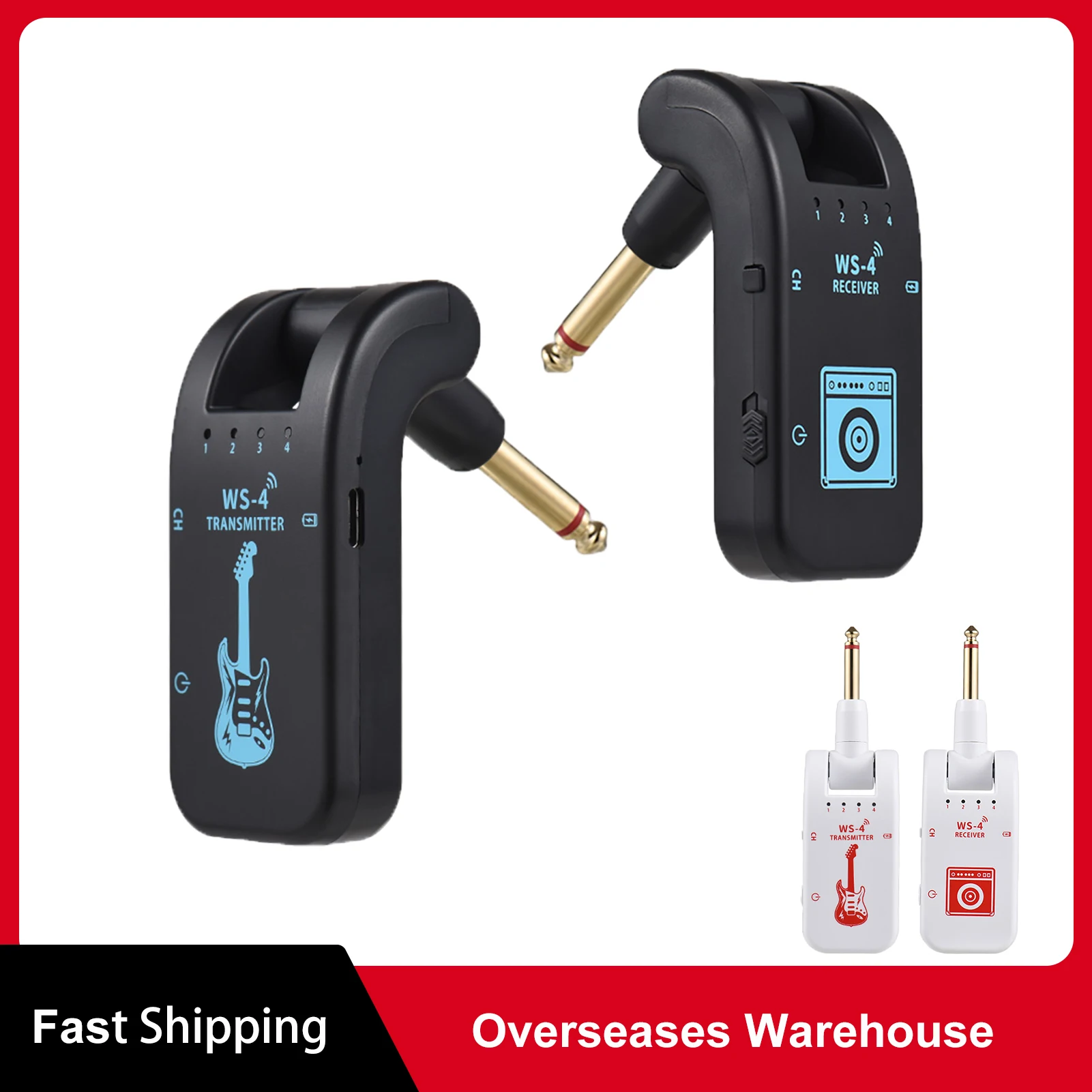 2.4G Wireless Guitar System Rechargeable Guitar Transmitter Receiver Set for Electric Guitar Bass 48K/16bit Real-time Transmissi