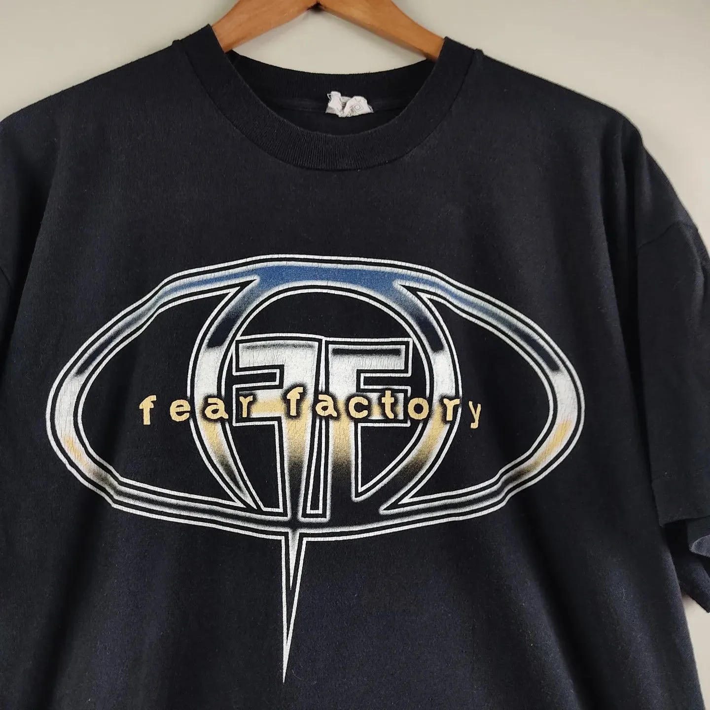 2000 Fear Factory Rare Design Rock band Logo vtg Black T shirt NH25748