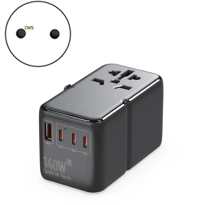 Adaptateur de prise internationale 140W, adaptateur de voyage Gan3 avec prise universelle, 1 USB A 3, chargeur rapide de Type C