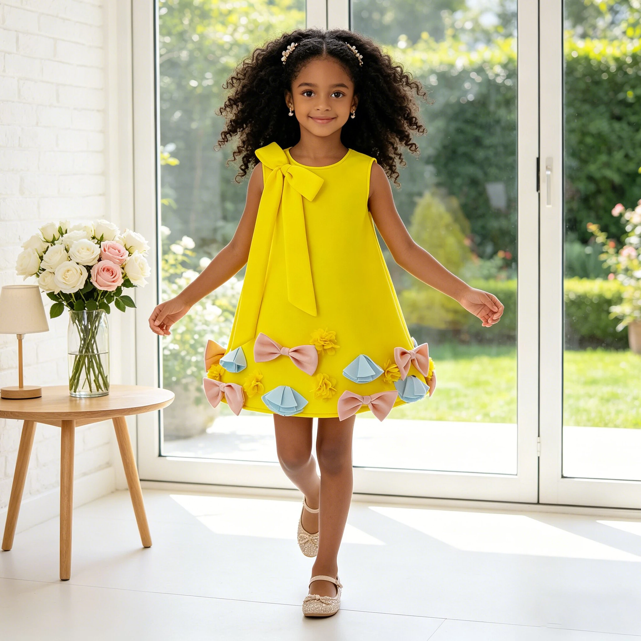 Summer Bow Bridesmaids Party Girls Dress Elegant Baptism Wedding Princess Prom Dresses Girl Gala Birthday Evening Kids Clothing