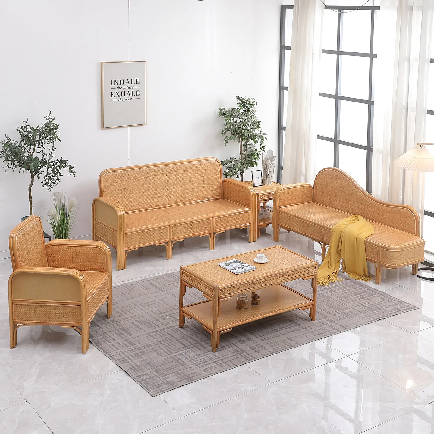 YJQ sofa Arhat bed rattan three-person living room office lunch break Chinese rattan chair princess bed