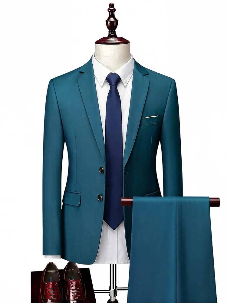 14 Color M-6XL ( Jacket + Vest+Pants ) High-end Brand Formal Business Mens Suit Three-piece Groom Wedding Dress Solid Color Suit