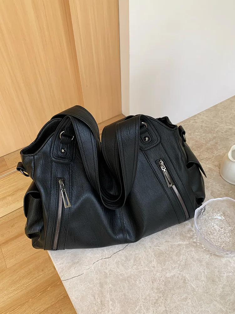 2026 Nuevo Negro Vintage texturado bolso de gran capacidad Crossbody hombro manija superior bolso para las mujeres