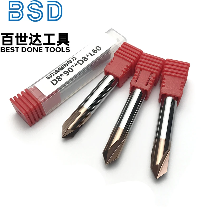 

D8XL60 3-флейтовая фреза для фаски из твердого сплава HSS с титановым покрытием 90 ° Концевые фрезы для снятия фаски для стали, алюминия, металла Wo