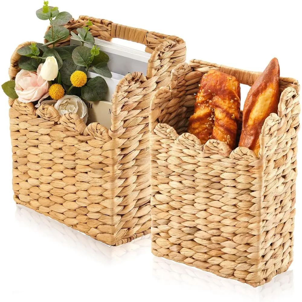 

2-х комплектов плетеных подвесных корзин для хранения, настенная корзина ручной работы с зубцами, подвесная с ручкой или кухней, архаус в деревенском стиле из ротанга