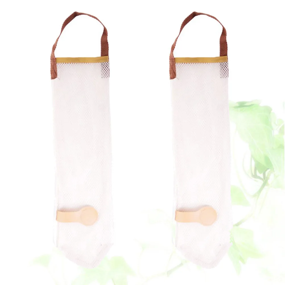 

2Pcs Breathable Mesh Kitchen Bags Hanging Organizer for Fruit Vegetable Storage Garbage Plastic Bag Holder Kitchen Storage Bag