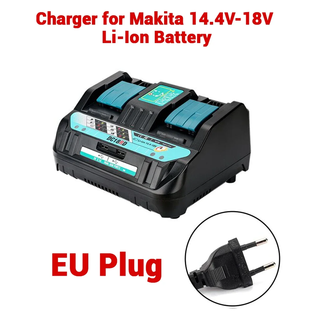 18V DC18RD Dual-Port Batterijlader Lithiumbatterij Snellader Compatibel met Voor Makita 14.4-18V Lithiumbatterijen BL1415