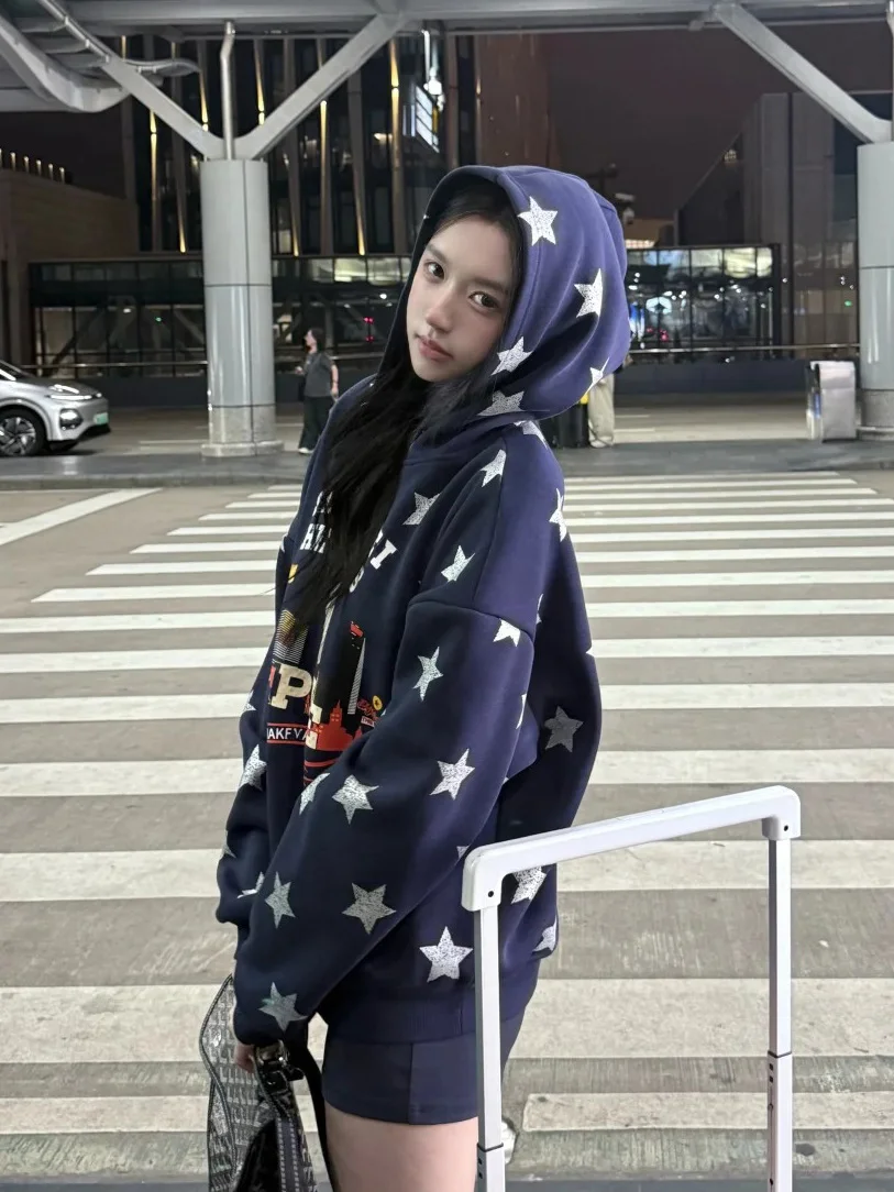 New Arrival Autumn‑Winter Hooded Sweatshirt, Unique Star Glitter Fleece‑Lined Warm Hoodie for Hot‑Girl Style.