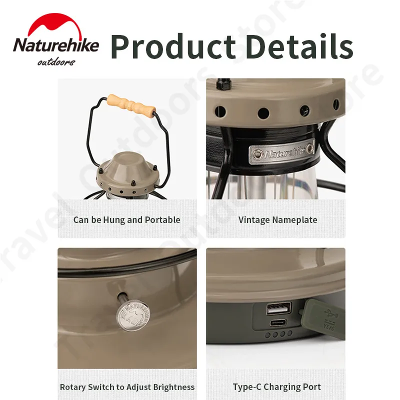 

Naturehike Outdoor Portable Camping Lamp Adjustable Led Charging Lamp 65H Use Time Atmosphere Hanging Tent Lamp IPX4 10000mah