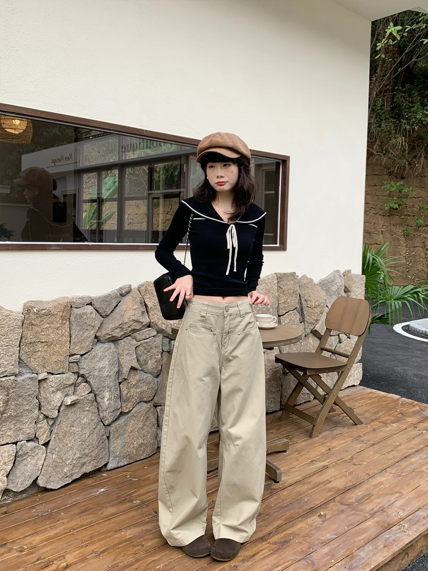 

Широкие брюки American Sle Workwear для женщин, свободный крой, прямой силуэт, повседневные брюки, высокая талия, стройнящие, универсальные длинные брюки
