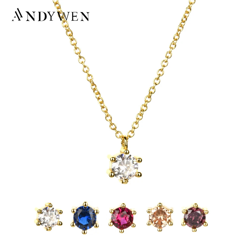 ANDYWEN 925 Sterling Silver Clear Zircon 4.5mm Charm Pendant Necklace Women Crystal Fashion Fine Jewelry For 2021 Wedding Jewels