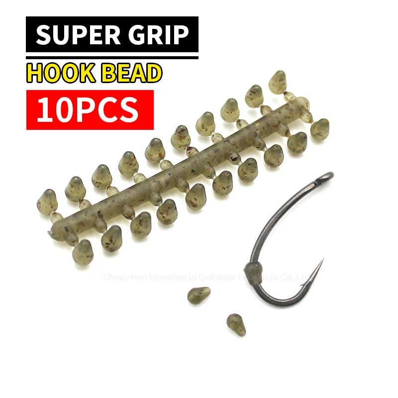 10 Stück Super Grip Hakenperlen Hakenstopper Karpfenangelzubehör für Angelhaken-Rig Stopper Hakenstopper Angelterminal-Tackle
