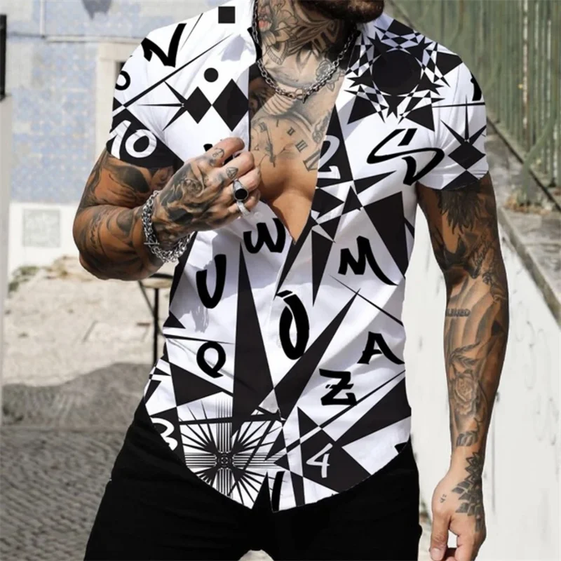 

Men's shirt pattern shirt 3D printed shirt outdoor street short sleeved V-neck clothing fashion designer casual and comfortable