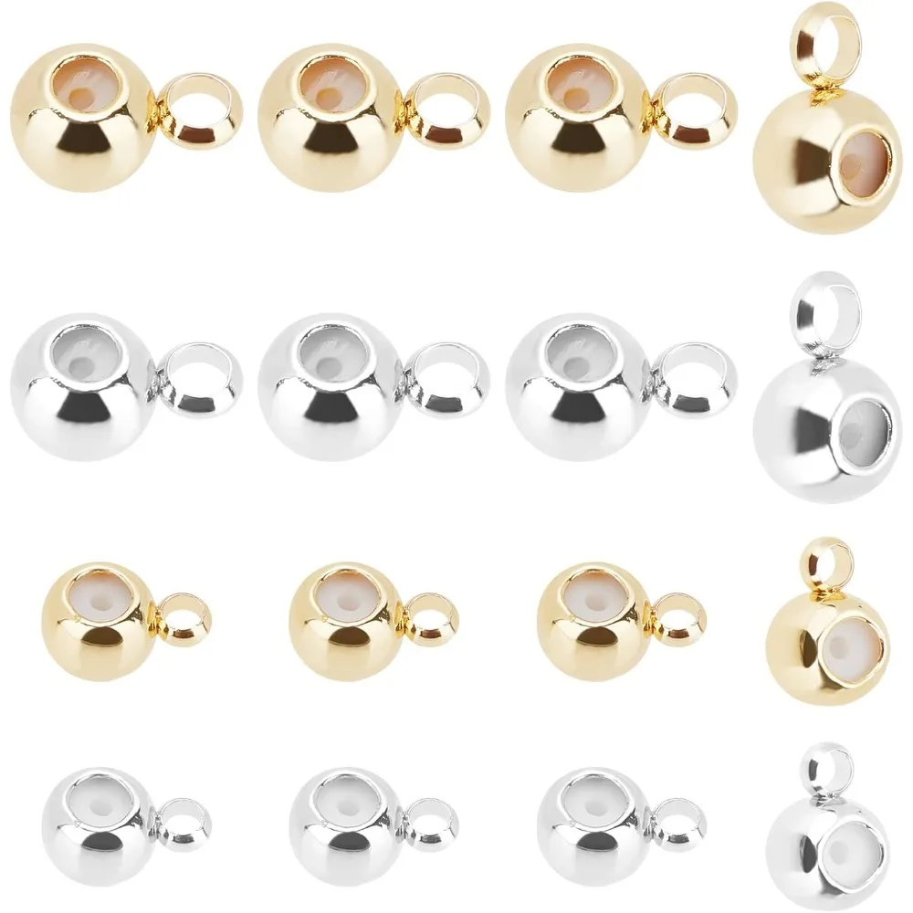 

80pcs Barrel Brass Hanger Links 2 Colors en Bail Bead with Charm Loop 6x4/7.5x5mm Insert Rubber Stopper