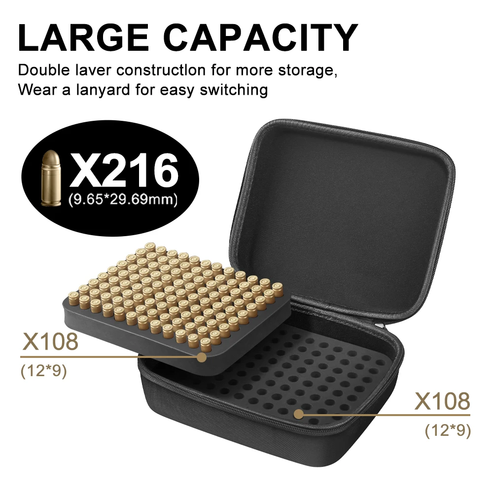 216 Rounds Ammo Pouch Double Layer 9mm Ammo Carry Storage Box Ammo Box Bullet Case Ammunition Handbag Cartridge Case