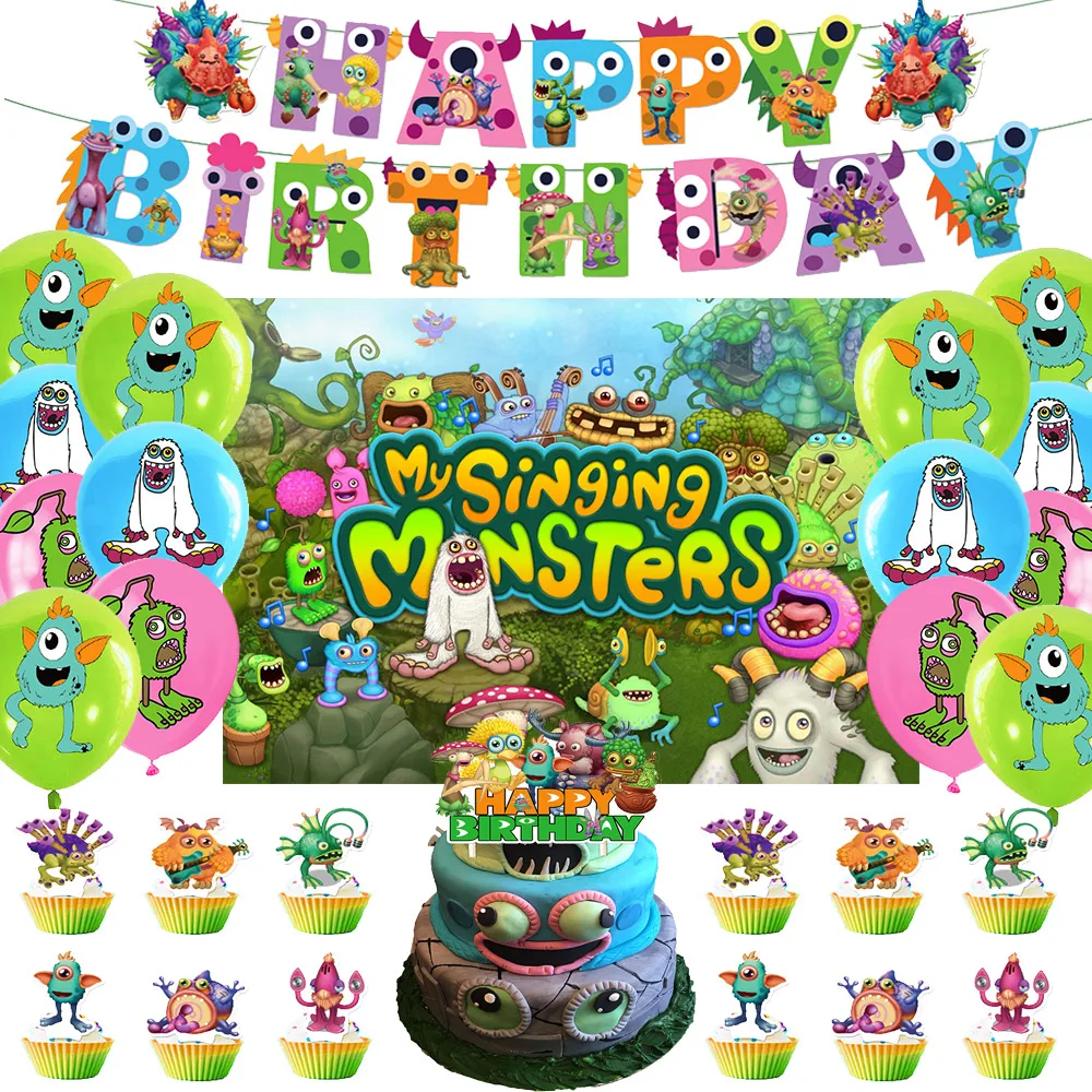 

Cartoon My Singing Monsters Theme Birthday Party Decoration Latex Balloon Cake Topper Baby Shower Banner Background Supplies