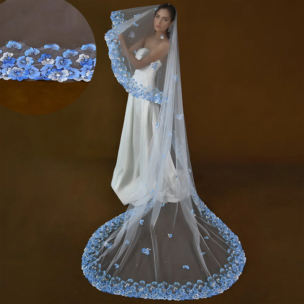 blue wedding dress with veil DV56 | Rapunzel Veil