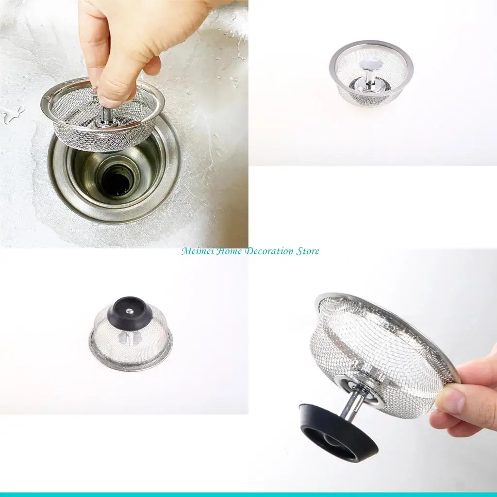 

H7BF Stainless Steel Sink Strainer Waste Disposer Outfall Filter Hair Basket Sewer Outfall Water Stopper Plug Bathroom Kitchen