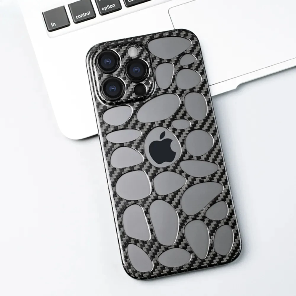 

Hot Real Carbon Fiber Phone Case For iPhone 14PRO/14 Pro Max Forging Leaky Patterns Design Explosion-proof Back Shell