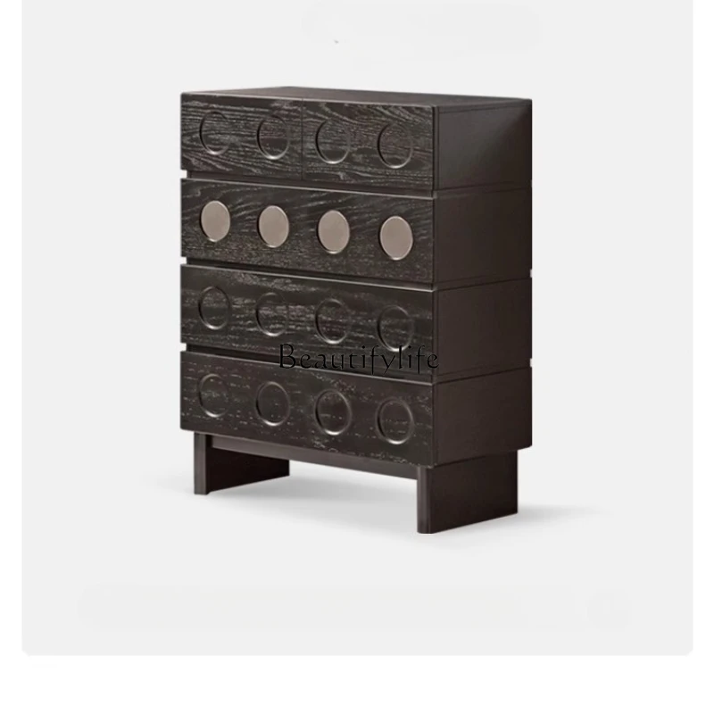 

Solid wood chest bedroom antique chest of drawers household black oak storage
