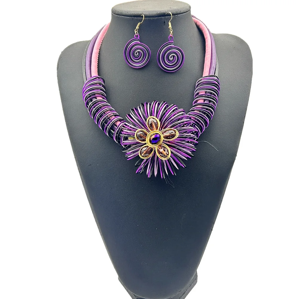 LILFFY Women's Simple Aluminum Wire Flower Shape Handmade Necklace Set for Parties DIY Jewelry Accessories