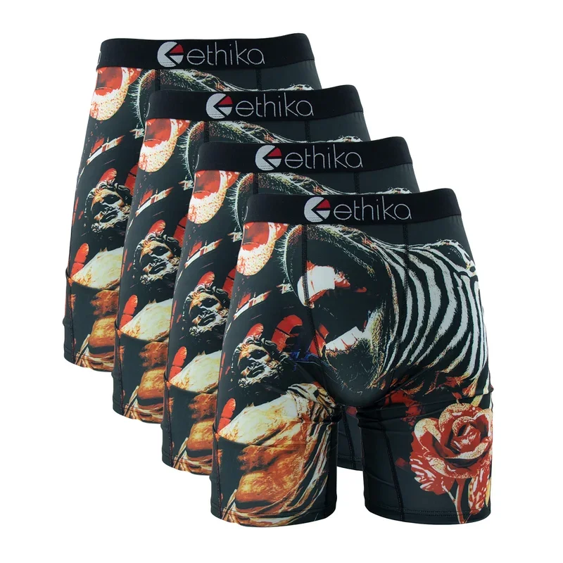 4PCs Ethika Sexy Men Underwear Boxer Shorts Cueca Printed Panties Lingerie Man Underpants Boxershorts Plus Size Boxers Briefs