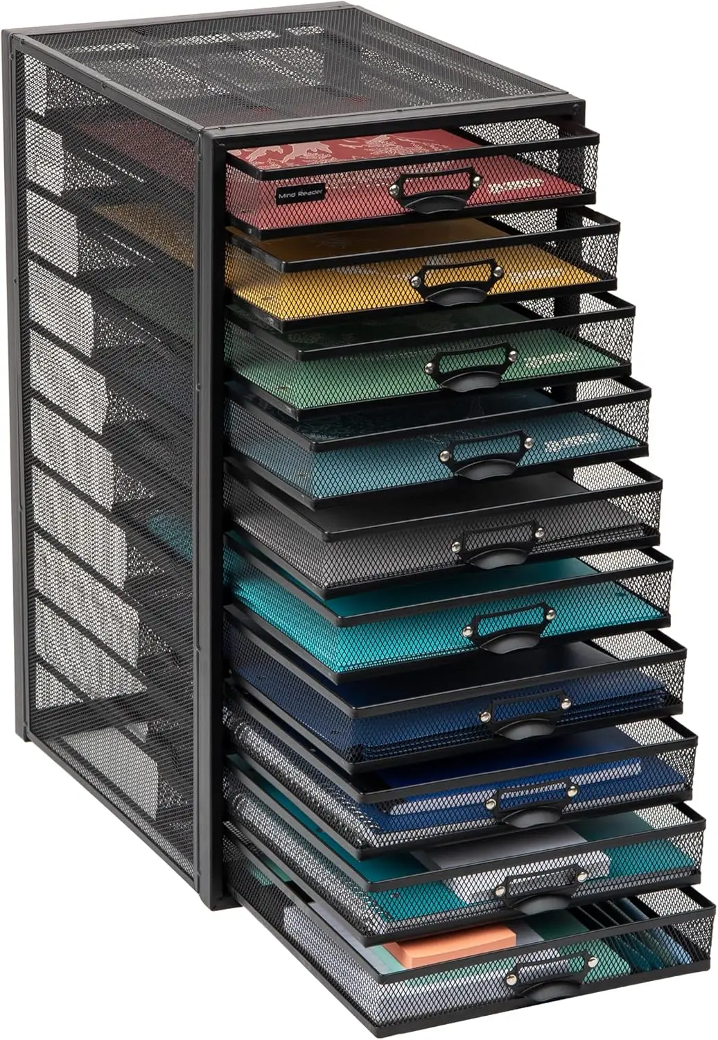 

10-Drawer Desk Organizer for Office Supplies, Crafts, Mail Sorting & More, Metal Mesh, 10.75"L x 14"W x 21.25"H, Black