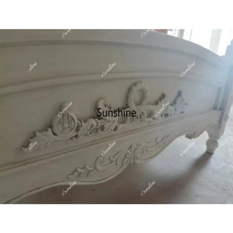 YFrench princess bed solid wood carving flower light luxury retro old, pastoral, rural
