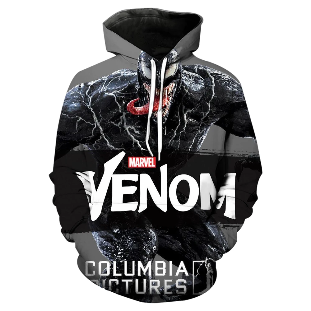 Venom Villain 3D Printed Full Body Long Sleeve Men\'s Hooded Sweatshirt, Teenage Street Casual Plus Size Men\'s Clothing