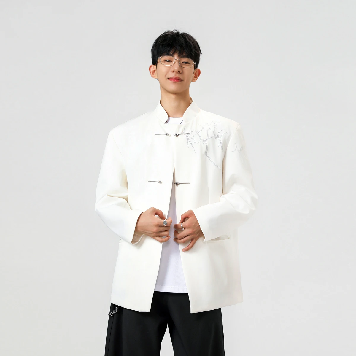 

Hot Sale Men Chinese Style Satin Silk Tang Suit Jacket Double Faced Long Sleeve Kung Fu Coat Hanfu Clothing Jackets