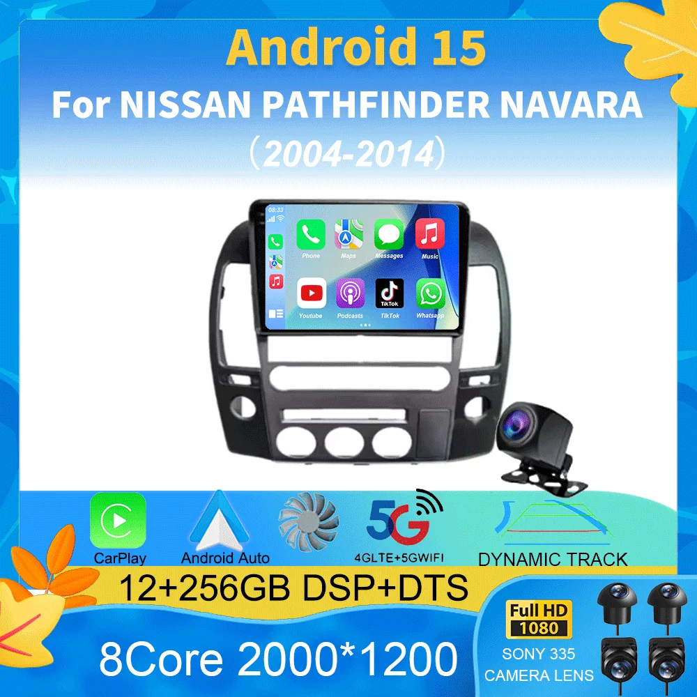 Para NISSAN PATHFINDER NAVARA 2004 - 2014 9 pulgadas Android 15 Auto Radio para coche reproductor Multimedia estéreo navegación GPS 4G 2 Din