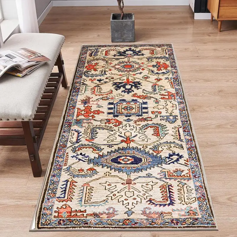 Retro Persian Light Luxury Long Corridor Carpet Washable Machine Washable Runner Rug Antiskid Foldable Easy Clean Passageway Mat