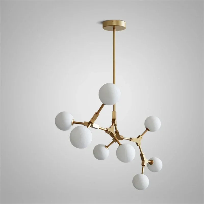Nordic Molecular Pendant Lights LED Milky White Ball Hanglamp Lamps for Living Room Modern Minimalist Creative Glass Chandeliers