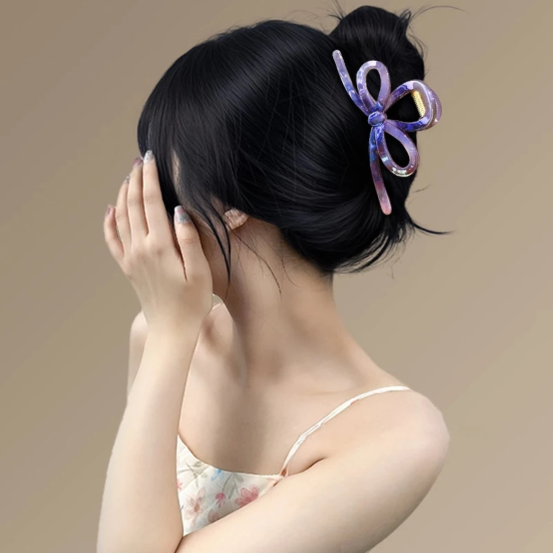 Fashion Purple Gradient Large Bow Hair Claw Large Non-Slip Shark Clips for Thick Hair Elegant Bun New Hair Accessories for Women