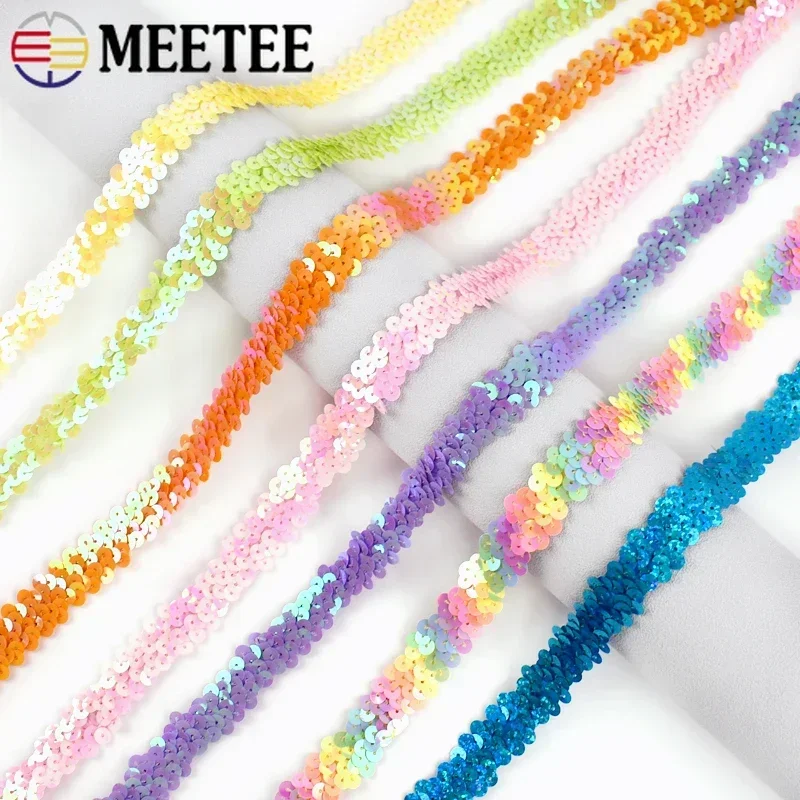 5/10/25M Meetee 2cm Sequin Bead Lace Trim Elastic Band Sewing Clothes Strech Ribbon for Latin Dance Skirt Fabric DIY Accessories