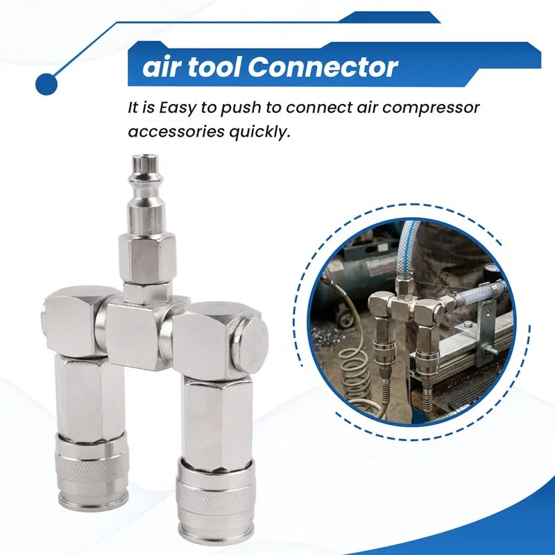 AC23-Air Hose Connector 2 Way Air Hose Splitter 1/4 In Air Compressor Fittings Swivel 360 Degrees Connectors Spare Parts