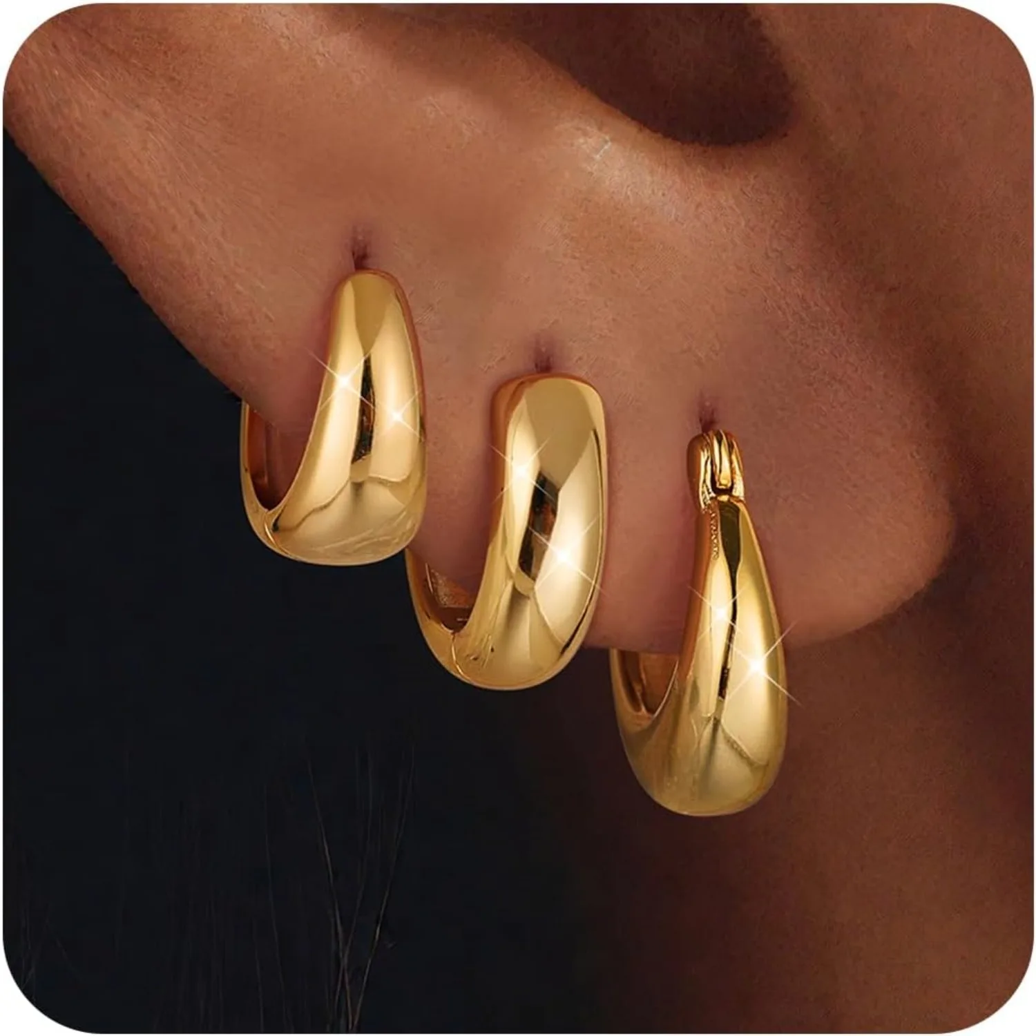 

Florideco 3Pairs Silver Needle Earrings for Women14K Gold Plated Hoop Earrings Set Cartilage Earrings Stacks Jewelry Gifts