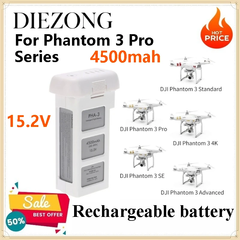 2pcs for Phantom 3 Battery Drone Intelligent Flight Battery 4500mAh Flight Time 23 Minutes Compatible with Phantom 3 Pro Series