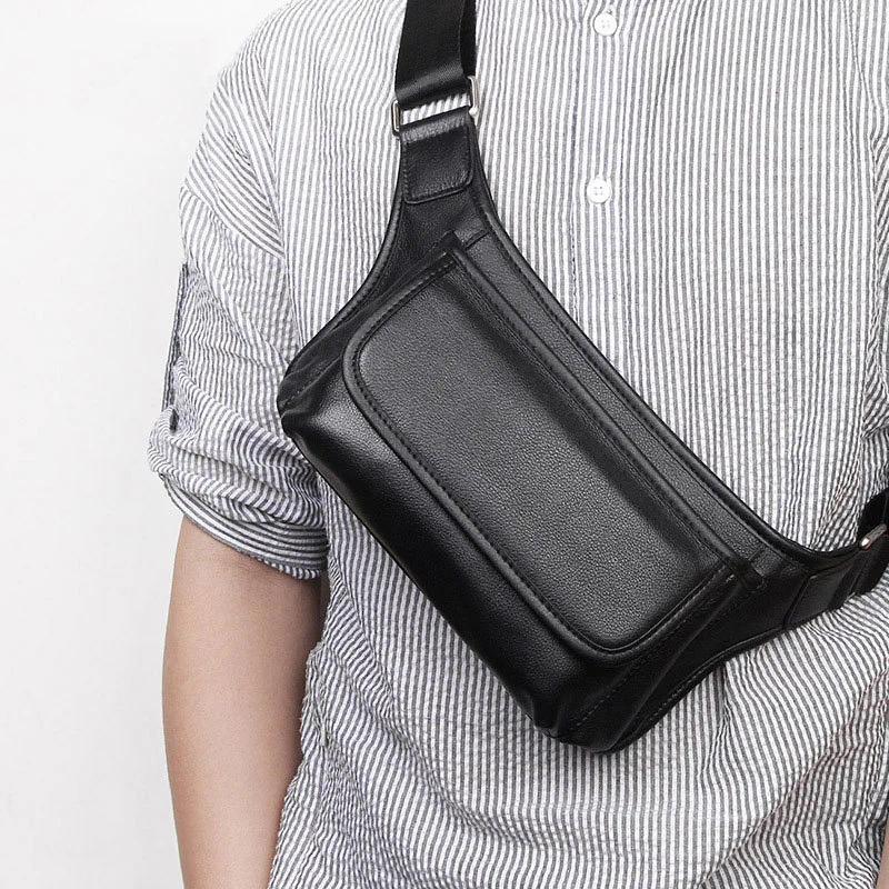 

Men's Leather Waist Bag Vintage Real Leather Small Male Fanny Pack Belt Waist Pack with Shoulder Strap Phone Belt Pouch