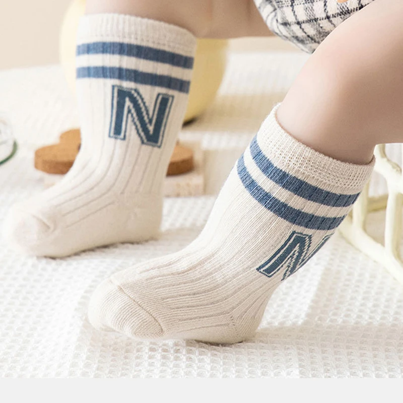 3Pairs Children Knit Socks Soft Cotton Letter Kids Long Knee High Sock Infant Toddler Baby Boys Girls Cute Stripe Socken