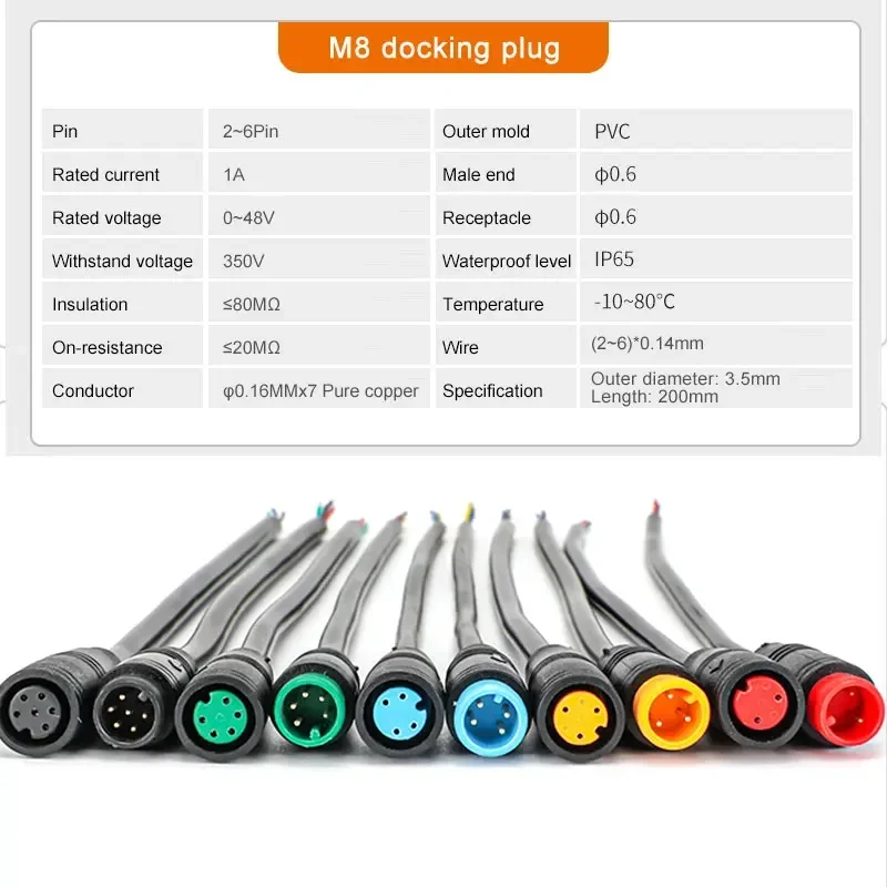 Waterproof M6 Electric Bicycle Connector M8 E-bike 2 3 4 5 Pin Plug Scooter Brake Cable Signal Connect Cut Off Power Sensor Wire
