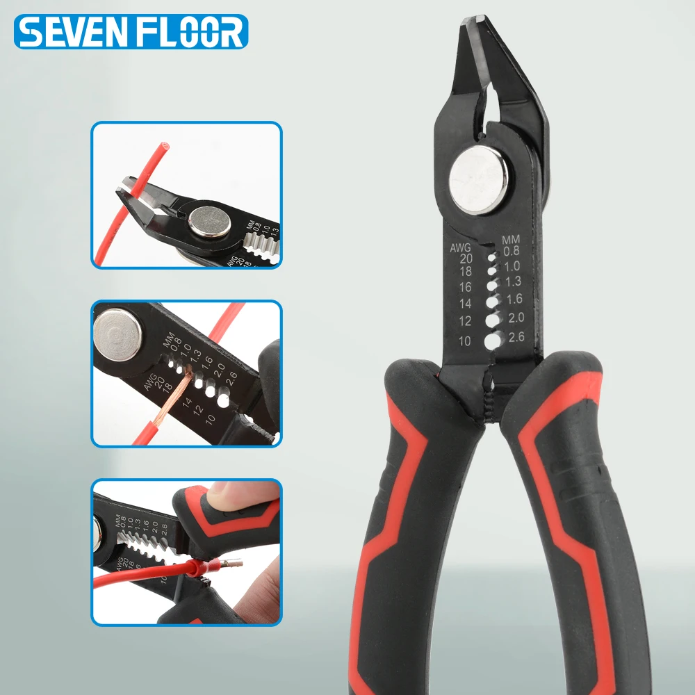 Wire Stripper and Cutters Pliers 10-22 AWG Wire Stripper Tool 6-inch Flush Cutters with Safety Lock and Curved Bevel Design