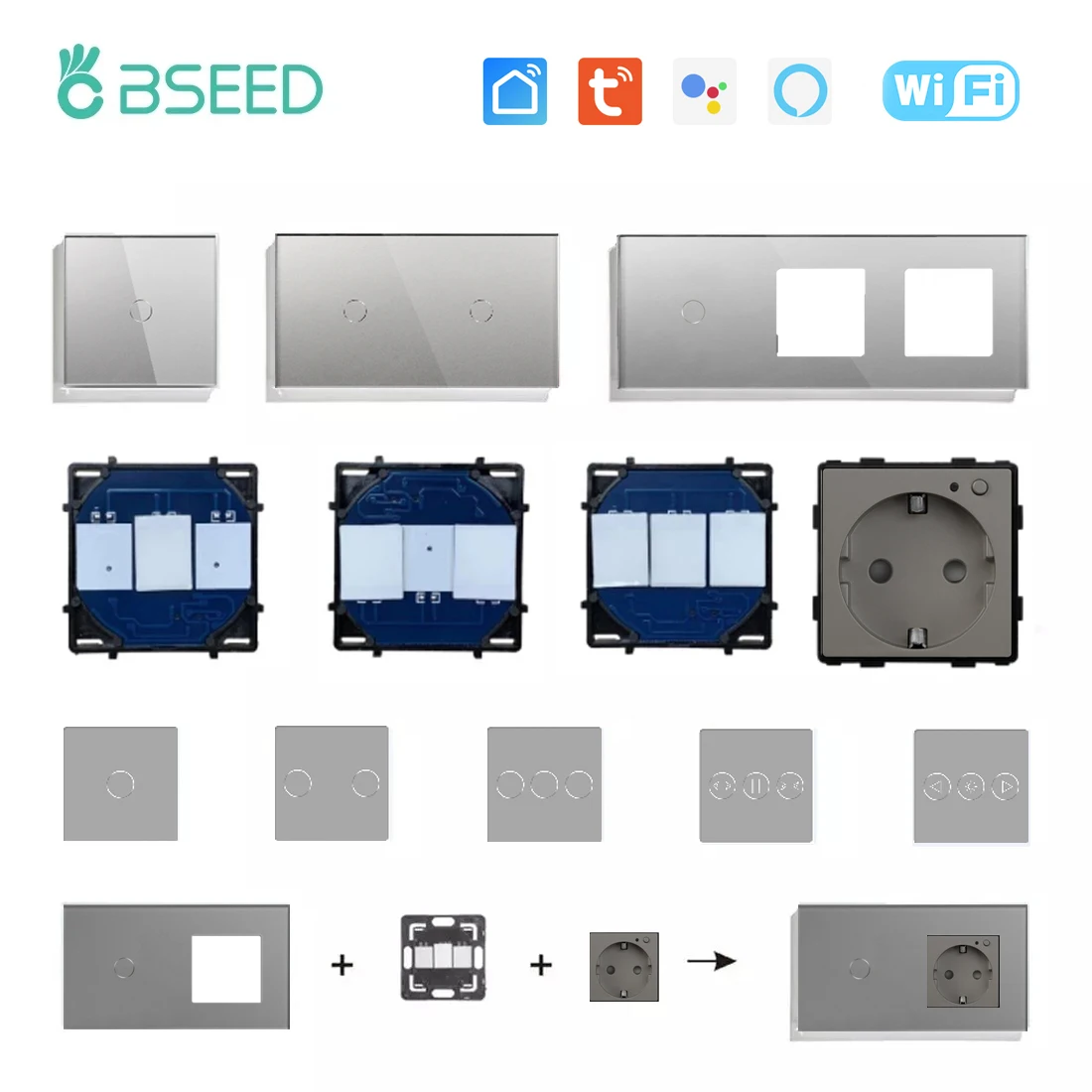 

BSEED WIFI Light Switch Function Part Only Glass Panel Smart Touch Switch DIY Part Smart Wifi Socket Parts Free Combination