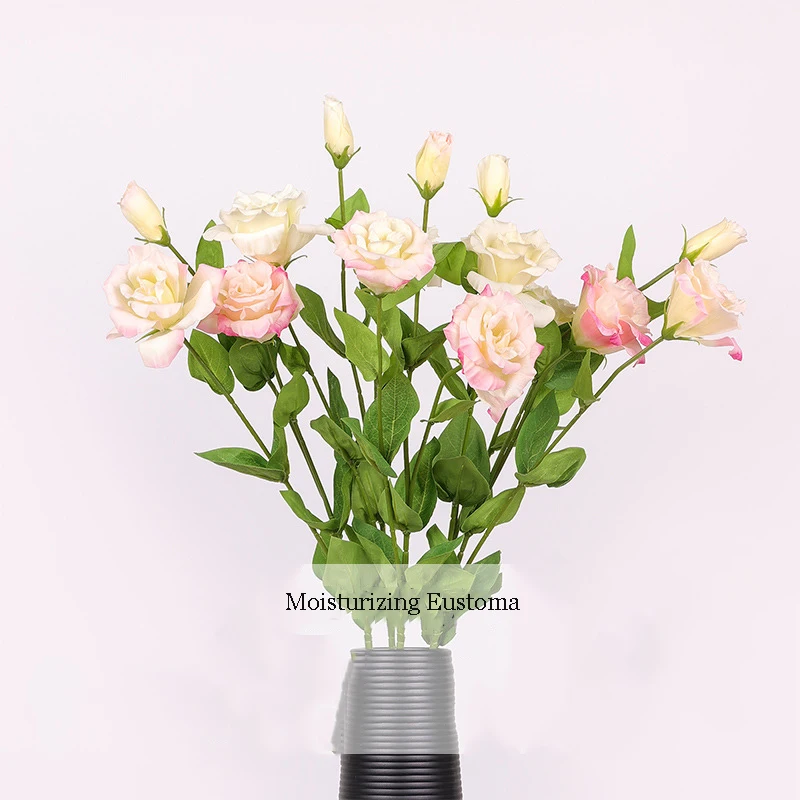 72cm 3 Head Feel Moisturizing White Lisianthus Flower Artificial Eustoma Wedding Flower Arrangement Home Living Room Table Decor