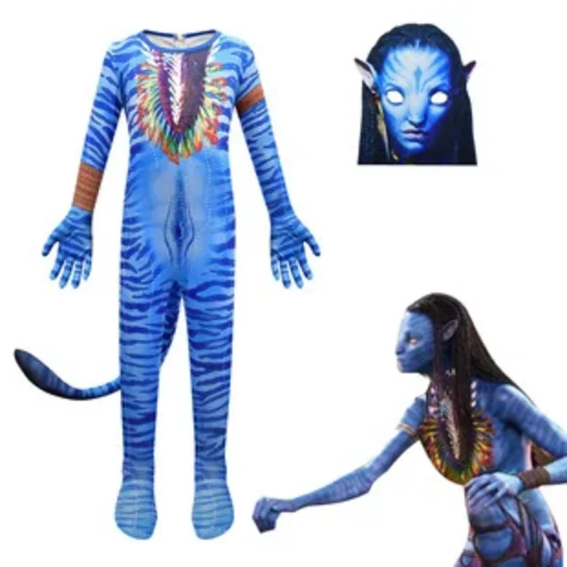 De Manier Van Water Buitenaardse Cosplay 3d Jumpsuit Handschoenen Masker Jongens Meisjes Avataring 2 Cosplay Kostuum Halloween Feest Bodysuit Kleding