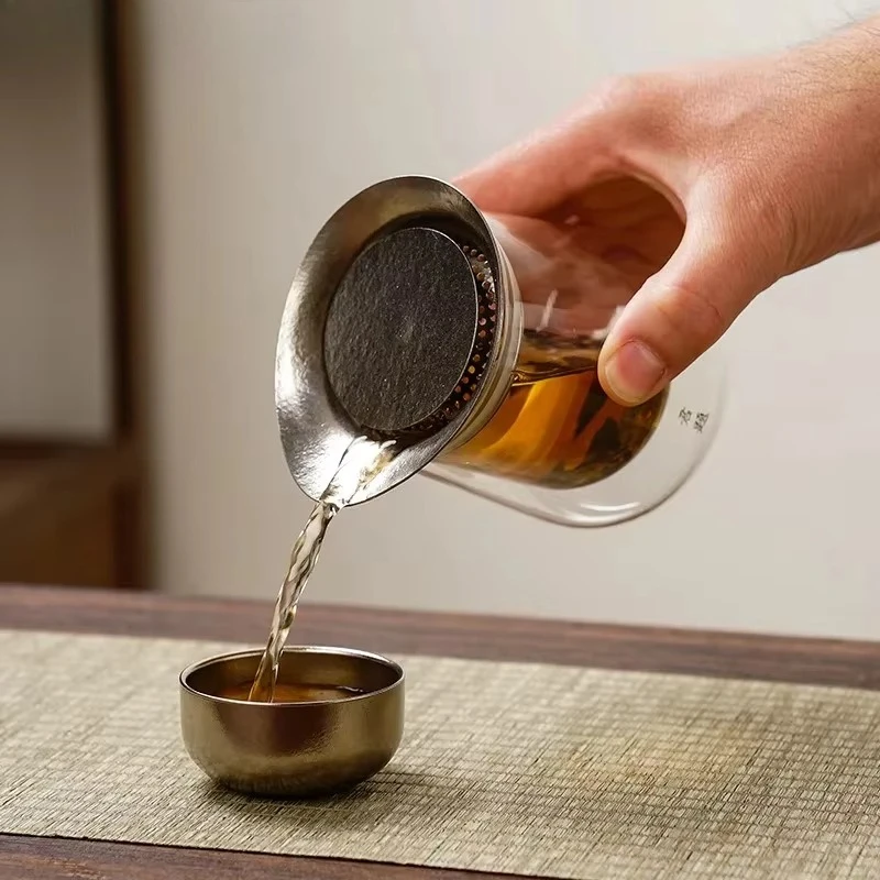 JUSTINLAU Titanium Tea Filter Tea Maker High Borosilicate Glass Double Layer Teapot Home Outdoor Tea&Water Separation Gongfu Set