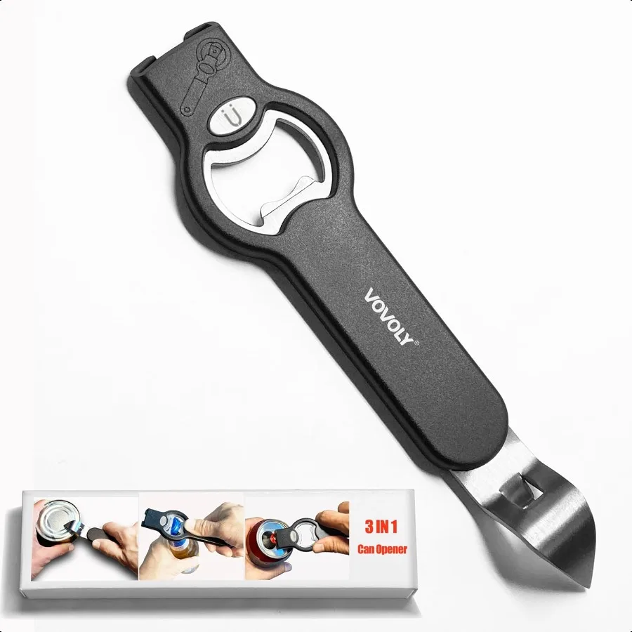 

3in1 Magnetic Bottle and Can Opener for Refrigerator Stainl Steel Manual Can Punch Opener for Liquid with Cap Catcher Stick to