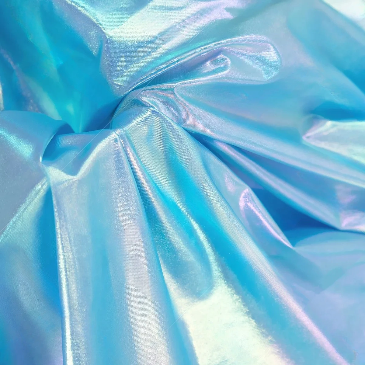 Shiny Light Blue Iridescent Spandex Fabric Stretchy for DIY Sewing Material Wedding Dress Garment Wide 160cm Sold By The Meter