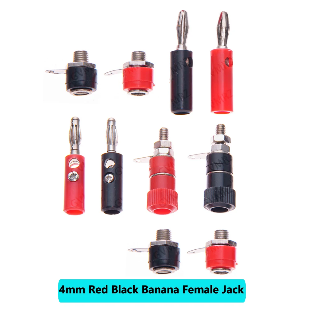 4mm Red Black Banana Female Jack Binding Post Adapter Nickel Plated Banana Plug Socket Nut Terminal Block Amplifier Connector