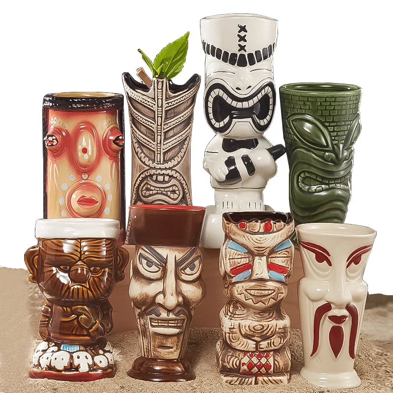 هاواي جزيرة عيد الفصح أكواب تيكي الخزف الإبداعي البيرة النبيذ القدح البيرة النبيذ كوكتيل كأس حفلة بار أداة السيراميك تيكي القدح 200-700 مللي
